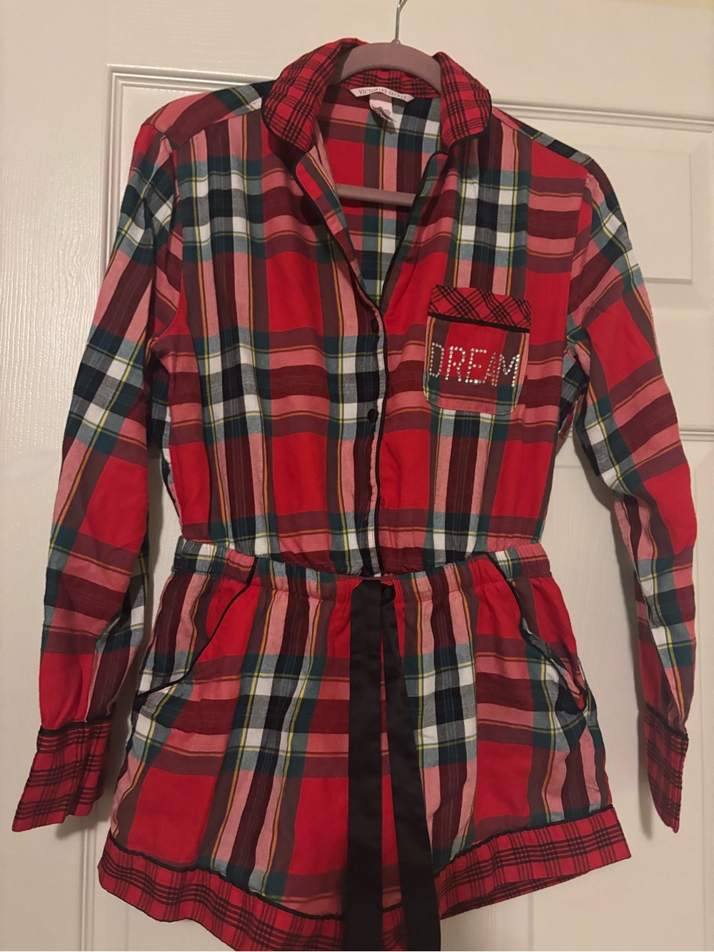 Victoria Secret Plaid Red ladies Pajama Romper with 'Dream' Pocket